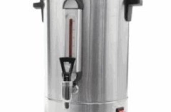 Savvy Living Commercial Hot Water Urn 30 Cups Brushed Stainless Steel Metal, Double Insulated, Safety Lid Lock, Boil Protection, Add Water on YomTov On Off Switch for Hot Coffee Tea and Cocoa 16″ High