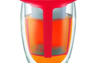 Bodum Tea For One Double 0.35-Liter Wall Glass Tea Strainer, 12-Ounce, Red