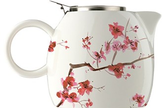 Tea Forte PUGG 24oz Ceramic Teapot with Improved Stainless Tea Infuser, Loose Leaf Tea Steeping For Two, Cherry Blossoms