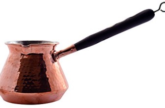 CopperBull THICKEST Solid Hammered Copper Turkish Greek Arabic Coffee Pot Stovetop Coffee Maker Cezve Ibrik Briki with Wooden Handle, Thick 2 mm (Xlarge – 15 Oz)