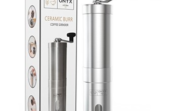 Onyx Kitchen Ceramic Burr Coffee Bean Grinder – Aeropress Compatible – Includes Bonus Carry Bag and Cleaning Brush – Eco Friendly – Stainless Steel Body, Manual, Portable, Adjustable Grind Settings