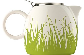 Tea Forte PUGG 24oz Ceramic Teapot with Improved Stainless Tea Infuser, Loose Leaf Tea Steeping For Two, Spring Grass