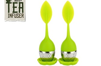 Limitless Mate Loose Tea Infusers With Drip Tray Set of 2 Beautiful Silicone Green Leaf Handles With Stainless Steel Ball For Loose Leaf Tea or Herbal Tea