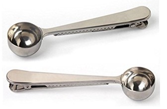 Premium Stainless Steel Coffee/Tea Scoop with Integrated Bag Clip by Java Maestro (Pack of 2)