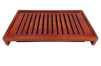 Teagas Gong Fu Tea Tray with Pull Out Part Solid Wood Red Painted Kung Fu Tea Chinese Kungfu Tea Set 16.9*2.6*11 Inch