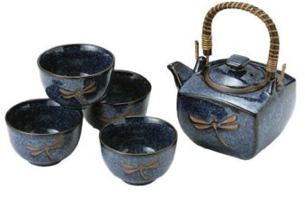 Japanese Dragonfly Tea Pot and Tea Cups Set in Blue – 5 Pieces