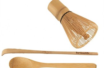 1x BambooMN Brand – Chasen (Tea Whisk) + Chashaku (Hooked Bamboo Scoop) for preparing Matcha + Tea Spoon