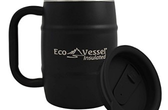 Eco Vessel Double Barrel Insulated Stainless Steel Beer/Coffee Mug with Lid, Shadow Black, 17 oz/500ml