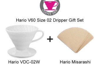 Hario VDC-02W White Ceramic Coffee Dripper V60 Size 02 and Filters Set