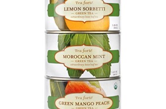 Tea Forte LOOSE LEAF TEA TRIO, 3 Small Tea Tins, Green Tea Sampler – Lemon Sorbetti, Moroccan Mint, Green Mango Peach