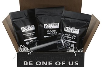 Koffee Kult Coffee Gift Basket – Variity of 3 Whole Bean Coffee – Dark Roast – Medium Roast – Harrar Coffees with Krups Coffee Grinder