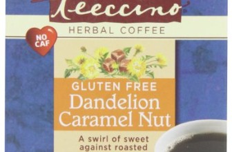 Teeccino Gluten Free Dandelion Caramel Nut Herbal Coffee Alternative Tee-Bags, Caffeine Free, Acid Free, 10 count