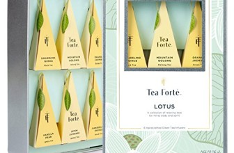 Tea Forté® LOTUS Medium Tin Sampler Gift Assortment with 6 Hnadcrafted Pyramid Tea Infusers – Black Tea, Green Tea, Oolong Tea, White Tea, Herbal Tea