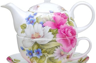 Gracie Bone China 4-Piece Tea For One Stacked 9-Ounce, Pink Grace’s Rose