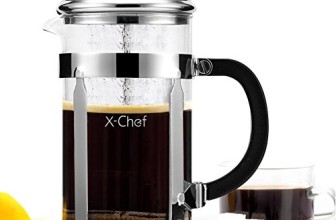 French Press, X-Chef 1000ml Heat Resistant Glass Coffee Press Tea Maker Pot with Stainless Steel Holder, Cozy & Funny for Coffee Lovers – 8 Cup/4 Mug (1 Liter, 34 oz), Chrome