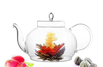 Blooming Tea Glass Teapot Gourmet Gift Set Polo 45oz/1330ml with Fab Flowering Tea (4 Blooms)