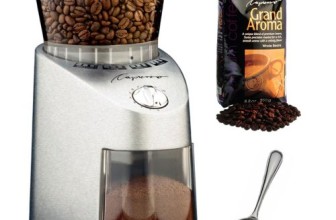 Capresso 565.05 Infinity Stainless Steel Conical Burr Grinder with Grand Aroma Whole Bean Coffee (8.8oz) Swiss Roast Regular and Coffee Measure