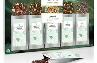 Tea Forte LOTUS Single Steeps Organic Loose Leaf Tea Sampler, 15 Single Serve Pouches – Black Tea, Green Tea, Oolong Tea, White Tea, Herbal Tea