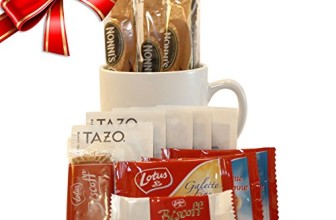 Cottage Lane Tazo Tea Mug Gift Set with Nonni’s Biscotti, Biscoff Cookies, & Honey Stix