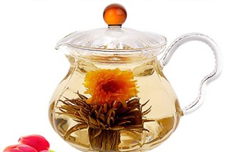 Blooming Tea Glass Teapot with Infuser Amber Fairy, 20oz/ 590 ml Non-Drip Lead Free Glass
