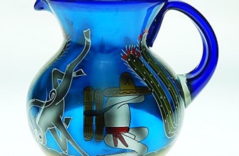 Mexican Glass Margarita or Ice Tea Pitcher, Hand Painted With Pancho Agave and Saguaro Cactus