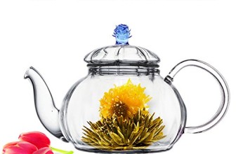 Blooming Tea Glass Teapot with Infuser Blue Juliet, 20oz/590ml Non-drip Lead Free Glass