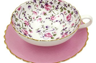 Jsaron Porcelain Flower Series elegant Tea Coffee Cup with Spoon and Saucer Set,Pink