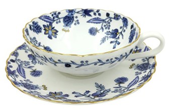 Jsaron Vintage Blue Flower Tea Coffee Cup with Spoon and Saucer Set in Gift Box