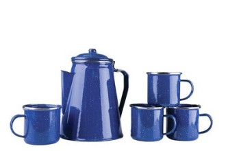 Stansport 8 Cup Enamel Percolator with Four Enamel Mugs, 12-Ounce