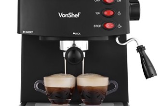 VonShef 15 Bar Pump Espresso Coffee Maker Machine – Create Espressos, Lattes, Cappuccinos & More!