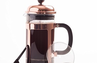 Copper French Coffee Press and Tea Maker Heat Resistant Glass Café Crush Club’s-Avignon WITH Stainless Plunger, Double Screens & 2 Replacements, Grounds Scoop 34oz/1000ml/8cup to Top of Carafe
