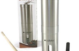 Cafetec Ceramic Burr Manual Coffee Grinder, Portable Coffee Mill, Stainless Steel, Includes Cleaning Brush and Coffee Scoop