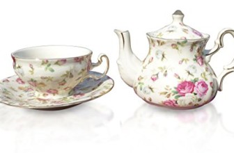 Elizabeth Park Floral Rose Chintz Tea for One Porcelain Cup, Teapot and Saucer Set