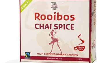 Chai Spice Rooibos Organic FAIR TRADE South African Red Bush Tea Bags, 80 count, Imported Natural Caffeine Free, Sweet Tasting, Antioxidant & Mineral Rich, Healthy Herbal Tea. USDA Certified 100% Organic, Fairtrade, Wupperthal Rooibos (NOT plantation grown).
