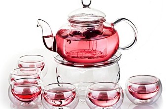 Jusalpha Glass Filtering Tea Maker Teapot with a Warmer and 6 Tea Cups Set