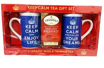 Twinings English Breakfast Tea Gift Set; Keep Calm Mug Set in Royal Blue with Motivational Messages- 1 Mug each: Keep Calm and Enjoy Life, Keep Calm and Follow Your Dreams