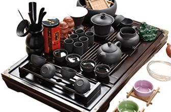 ufengke®Wood Tea Tray Ceramic Kung Fu Tea Set Tea Service-Black