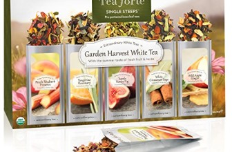 Tea Forte GARDEN HARVEST WHITE Single Steeps Organic White Tea Loose Leaf Tea Sampler, 15 Single Serve Pouches, Fresh Fruit and Herb Flavors