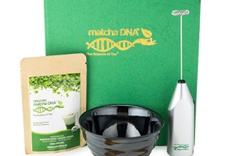Deluxe Modern Matcha Tea Gift Set – Contains: 1 oz USDA Organic Matcha Tea+ Ceramic Matcha Bowl + Electric Matcha Whisk / Frother + Bamboo Spoon. Presented In An Elegant Tea Gift Box Set