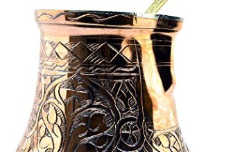 CopperBull 2016 Design XXL Heavy Duty Engraved Copper Turkish Greek Coffee Pot Stovetop Coffee Maker Cezve Ibrik Briki with Brass Handle (24 Oz)