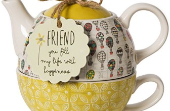 Pavilion Gift Company Friend Ceramic Teapot and Cup for One, 15 oz, Multicolored