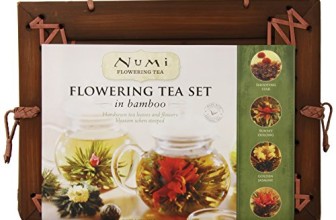 Numi Organic Tea Flowering Gift Set in Handcrafted Mahogany Bamboo Chest: Glass Teapot & 6 Flowering Tea Blossoms